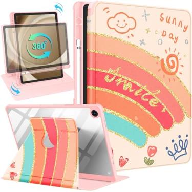 Imagem de Kidcube Capa para Samsung Galaxy Tab A9 Plus de 28 cm para mulheres e meninas, capa fólio fofa com suporte para lápis, design de arco-íris, suporte giratório feminino Kawaii para Tab A9+ Plus,