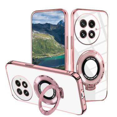 Imagem de Capa Anlalsih compatível com OnePlus 13, capas protetoras transparentes à prova de choque com suporte de anel, para OnePlus 13, capa de silicone TPU (rosa)