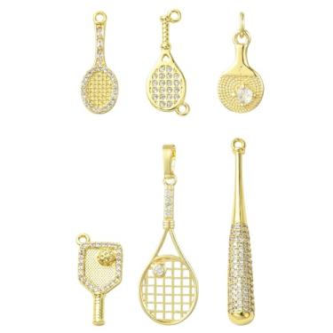 Imagem de UR URLIFEHALL 6 peças, 6 estilos, pingentes de raquete de tênis de zircônia cúbica, badminton, beisebol, raquete de beisebol, pingentes com tema esportivo para pulseira, colar, fabricação de joias