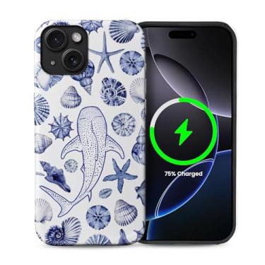 Imagem de Yuning419 Capa compatível com iPhone 13/14 [compatível com MagSafe] Capa de proteção rígida híbrida de 2 camadas, capa magnética protetora à prova de choque para 13/14, baleia praia concha oceano