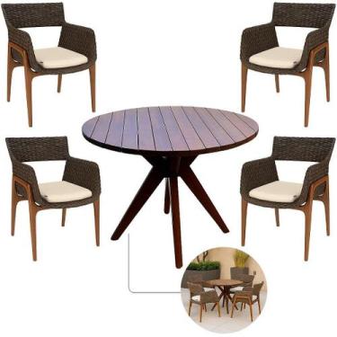 Imagem de Conjunto Vila Real Mesa Cozinha Tampo Madeira Poltronas Fibra Sintétic