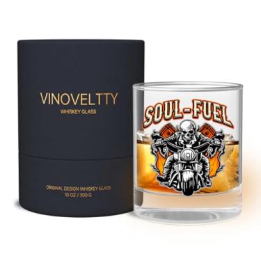 Imagem de Vinoveltty Copos de uísque de caveira, presentes de caveira de motocicleta para homens, mulheres e pais, presentes de aniversário de Natal para homens, vidro de bourbon (300 ml)