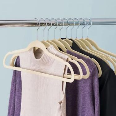 Imagem de Kit 10 Cabide Adulto Veludo Slim Ultra Fino Não Escorrega (Bege)