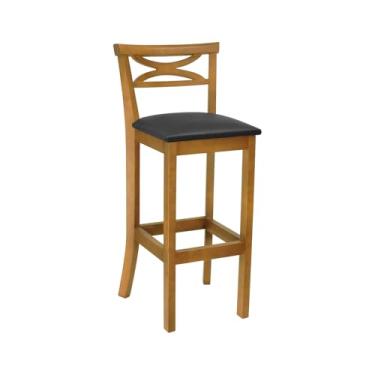 Imagem de Banqueta Alta Bistrô Verona Madeira Maciça - Amêndoa - Assento Estofado Corano Preto