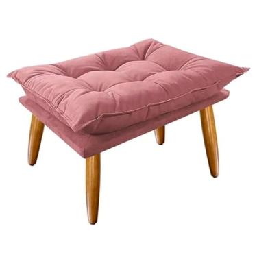 Imagem de Puff Decorativo Opala Slim, Suede Rosa, Pés Retrô em Madeira, 55x55x42cm