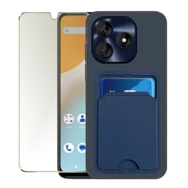 Imagem de Covthch Capa para celular BLU G64L com protetor de tela, capa carteira BLU G64L com suporte para cartão, capa protetora fina de borracha de silicone TPU macio à prova de choque não amarelada - azul