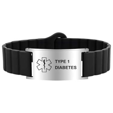 Imagem de Pulseira de alerta médico para mulheres e homens, pulseira de identificação de alerta médico ajustável à prova d'água para marcapasso de epilepsia D.N.R diabético, Adjustable Size, Silicone e aço
