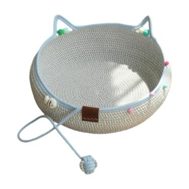Imagem de predolo Cama para gatos feita de corda, cesta, tapete arranhador aconchegante para gatos com bola de brincar, cama para gatinhos, S