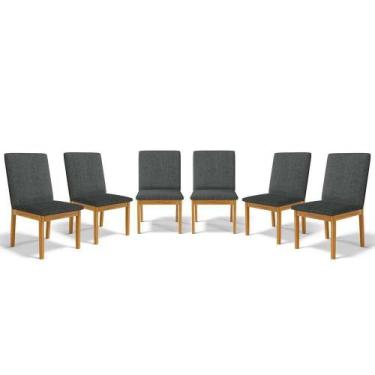 Imagem de Kit Com 6 Cadeiras Daniela Madeira Maciça Estofada Para Mesa De Jantar
