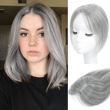 Imagem de forfeels Topper de cabelo humano para mulheres com queda de cabelo, grampo de cor grisalha, apliques retos para resolver ligeiramente a perda e adicionar volume