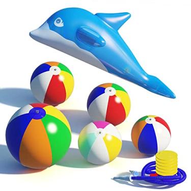 Imagem de Pijaborg Bolas de praia a granel, bolas de praia infláveis para crianças, 6 bolas de praia para festa na piscina, bolas de praia tamanhos variados