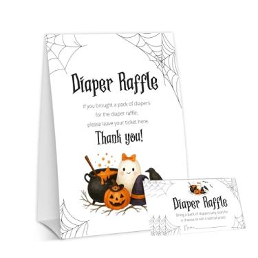 Imagem de OXRUN Halloween Baby Shower Games, Little Ghost Diaper Raffle Tickets for Spooky Gender Reveal Party Decorations, 1 Sign + 50 Guessing Cards - B04