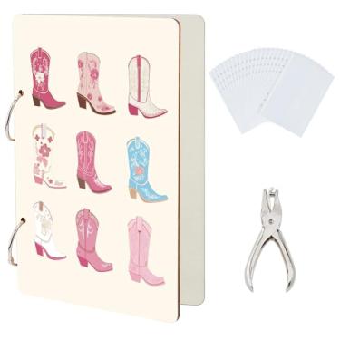 Imagem de SUPERDANT Botas Cowgirl Organizador de cartões comemorativos Cowgirl Ocidental Preppy Card Keeper Armazenamento Porta-cartões de aniversário fichário de madeira Álbum de Fotos 2 Anéis Capa com Soco e