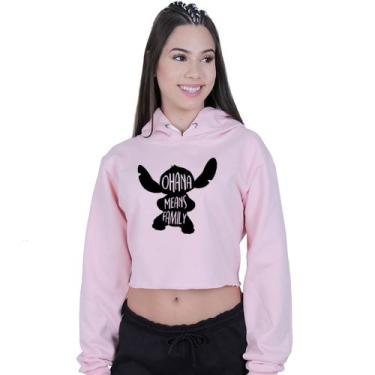 Imagem de Cropped Moletom Feminino Lilo Stitch Ohana Family - Lafre, Rosa claro,