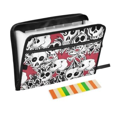 Imagem de Pastas de arquivo Punk Rock Skulls, pastas de plástico com 13 bolsos, pasta expansível para documentos, escola, estudantes, escritório, pasta de estética com etiquetas tamanho A4 carta