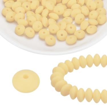 Imagem de HARFINGTON 100 contas de silicone 12 mm contas focais de borracha de lentilha a granel para canetas, chaveiro, pulseira, colar, artesanato, faça você mesmo, amarelo claro