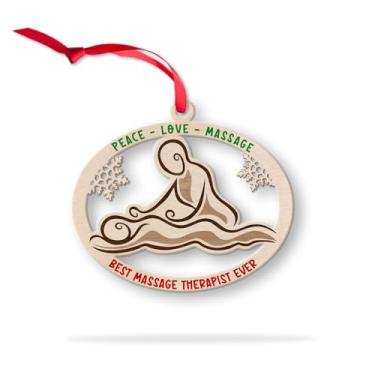 Imagem de Enfeites de massagistas de madeira para árvore de Natal, melhor massagista de todos os tempos, enfeite de Natal, massagem de amor pela paz - Presentes de lembrança de spa e bem-estar para