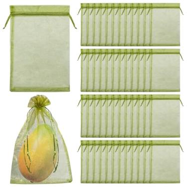 Imagem de Verichy 100 sacos de proteção de frutas, sacos de organza verde de 20 x 30 cm, bolsa reutilizável de malha com cordão para jardim, frutas, vegetais e insetos, capas de barreira