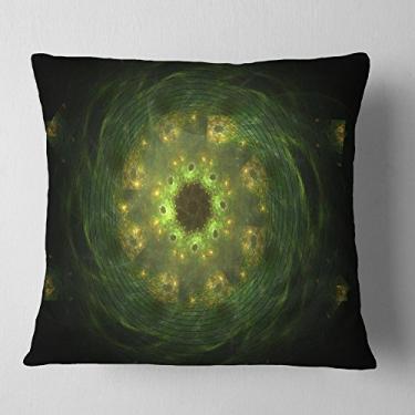 Imagem de Designart Flor fractal verde brilhante em preto floral sala de estar, sofá, almofada de alta qualidade + capa de almofada impressa em ambos os lados 45,72 x 45,72 cm