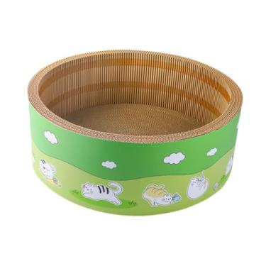 Imagem de Fenteer Arranhador de gato de papelão, placa para arranhar, tigela redonda, resistente, ondulado, almofada para arranhar, sofá para brincar e dormir, M