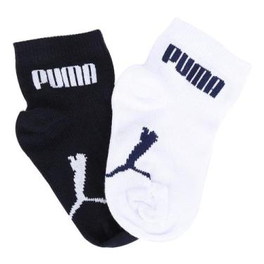 Imagem de Meia Puma Cano Baixo Kit com 2 Pares Infantil - Branco e Marinho, 17-2