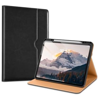 Imagem de VIKESI Capa para iPad Pro 13 (M4) 2024, capa de couro com suporte para Apple Pencil, despertar/hibernar automaticamente, vários ângulos de visualização, alça de mão e bolso embutidos, preta