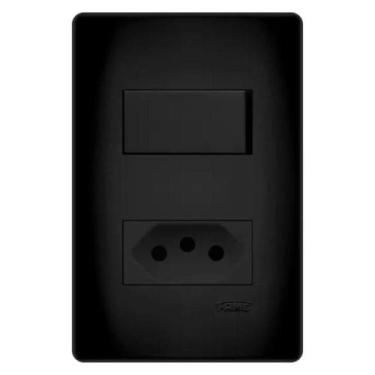 Imagem de Conjunto Fame Habitat Black - Interruptor Simples 16a, Tomada 2p+t 20a