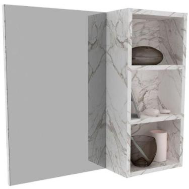 Imagem de Espelheira Para Banheiro 60 Cm 3 Nichos Valente Mármore Branco - TECNO