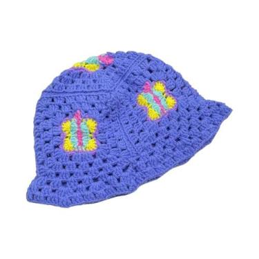 Imagem de Chapéu Balde de Crochê Multicolorido Feminino - Estilo Y2K com Flores 