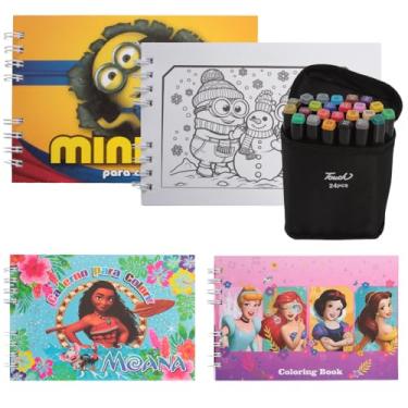 Imagem de 3 Livros De Colorir Infantil Meninas Com 24 Canetinhas