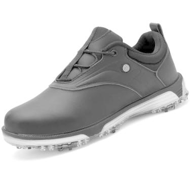 Imagem de ULTIANT Sapatos de golfe masculinos impermeáveis com sola fixa sem espinhos confortáveis para esportes ao ar livre tamanho 7,5-13, Preto, 39