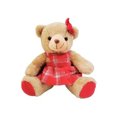 Imagem de Urso Pelúcia Natalino Prime Vestido Xadrez e Laço Vermelho 20cm - Master Christmas