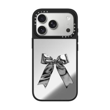 Imagem de CASETiFY Capa espelhada para iPhone 17 Pro [refletiva/compatível com Magsafe/1,5 m. 1X proteção contra quedas de grau militar] - fita metálica - prata em preto
