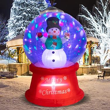 Imagem de WONDER GARDEN Infláveis De Natal De 5 Pés De Altura Ao Ar Livre - Boneco De Neve No Globo De Neve Com Luzes Led Giratórias, Decoração De Quintal De Natal, Festa, Natal, Quintal, Decoração De Jardim