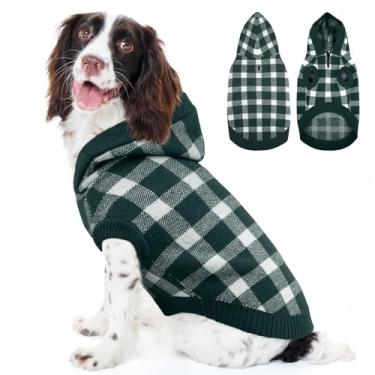 Imagem de Kuoser Moletom com capuz xadrez para cães, suéter de lã quente para cães médios, M suéter de tricô de inverno para cães, roupas para animais de estimação de clima frio para meninas, meninos, roupas e