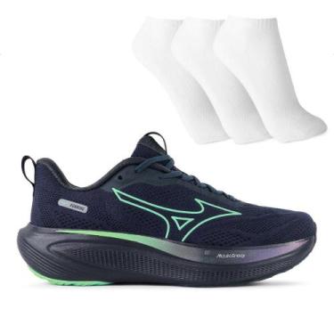 Imagem de Tênis Mizuno Base Prime Masculino + 3 Pares de Meias, 41, Marinho, Ver