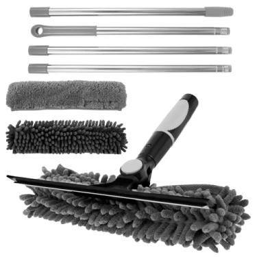 Imagem de Kit de rodo de janela, kit de rodo de limpeza 2 em 1, kit rotativo de lavagem de janela dupla face para janela de carro chuveiro vidro espelho de porta interior e exterior