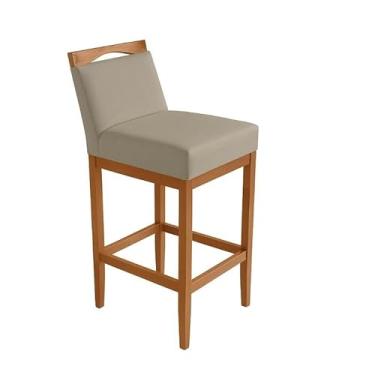 Imagem de Banco de bar com encosto de madeira, adequado para balcão de cozinha, banco de bar de luxo (Bege escuro,90cm total -65cm até o assento)