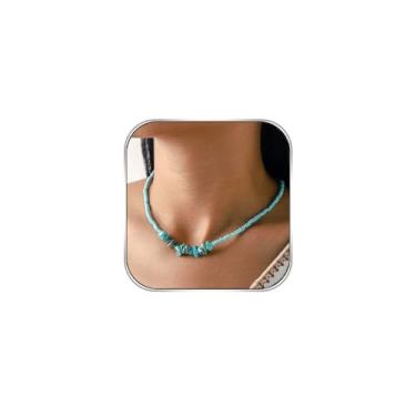 Imagem de Chennie Colar gargantilha turquesa Boho colares com miçangas de semente de ouro corrente curta joias feitas à mão para mulheres e meninas