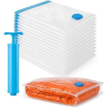 Imagem de Kit 10x Sacos a Vacuo 50x60cm Para Mala e Roupas com Bomba Saco a Vacuo Viagem Saco Organizador de Guarda-Roupa
