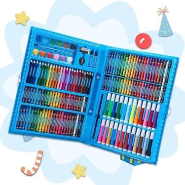 Imagem de Maleta de Pintura Infantil 48 Peças Canetinhas Giz Lápis Azul