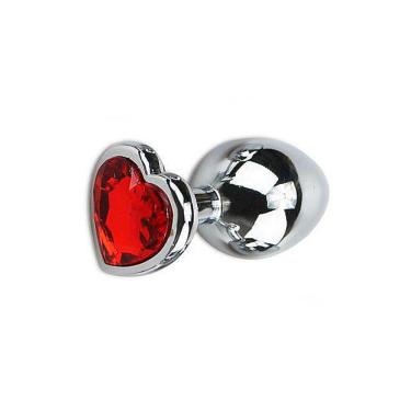 Imagem de Plug Anal De Aço Inoxidável Tamanho P Joia Formato Coração Vermelho