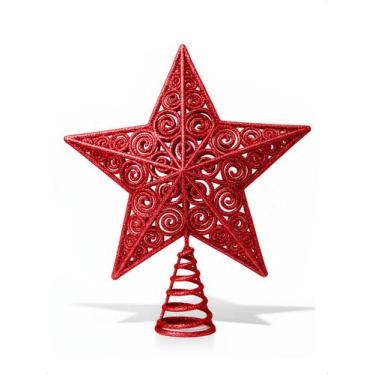 Imagem de Ponteira Estrela Árvore De Natal 20cm Glitter Arabesco Linda - Klizz, 