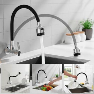 Imagem de Torneira Parede Cozinha Banheiro Gourmet Preta Flexível