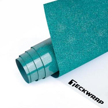 Imagem de TECKWRAP Vinil de transferência de calor HTV azul-petróleo, 30,5 cm x 1,8 m, glitter azul-petróleo em vinil Aqua para camiseta, vestuário, bolsa, aparência de roupas faça você mesmo