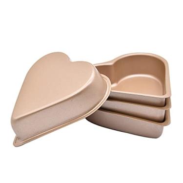 Imagem de Hoshen Pacote com 4 formas fofas de bolo em forma de panela, formas antiaderentes, copo pequeno de geleia de pudim, dourado, em forma de coração