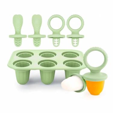 Imagem de Moldes de picolé de silicone com 6 cavidades e duas opções de alça | Máquina de picolé congelada reutilizável para lanches caseiros (verde oliva)