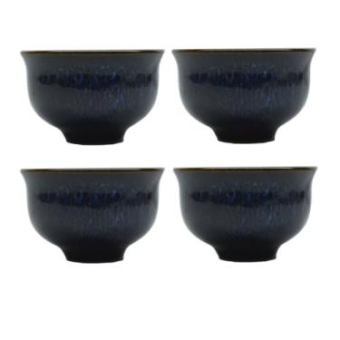 Imagem de Mini copo de porcelana conjunto de 4 xícaras de chá de cerâmica coloridas com copos de esmalte de forno 59 g (azul)