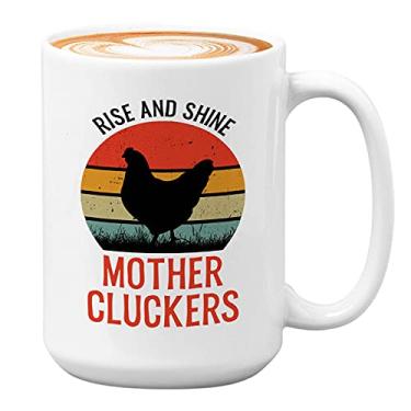 Imagem de Caneca de café de fazendeiro 425 g preta - Rise And Shine Mother Clucker - Fazenda engraçada galinhas pintinhos ovo caubói país