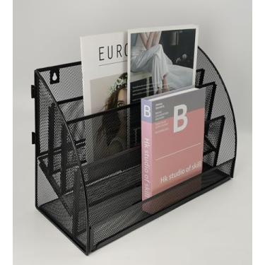 Imagem de ideallife Organizador de arquivos verticais de 4 seções, organizador de arquivos de mesa, classificador de arquivos de mesa de metal de malha para escritório e sala de aula, preto